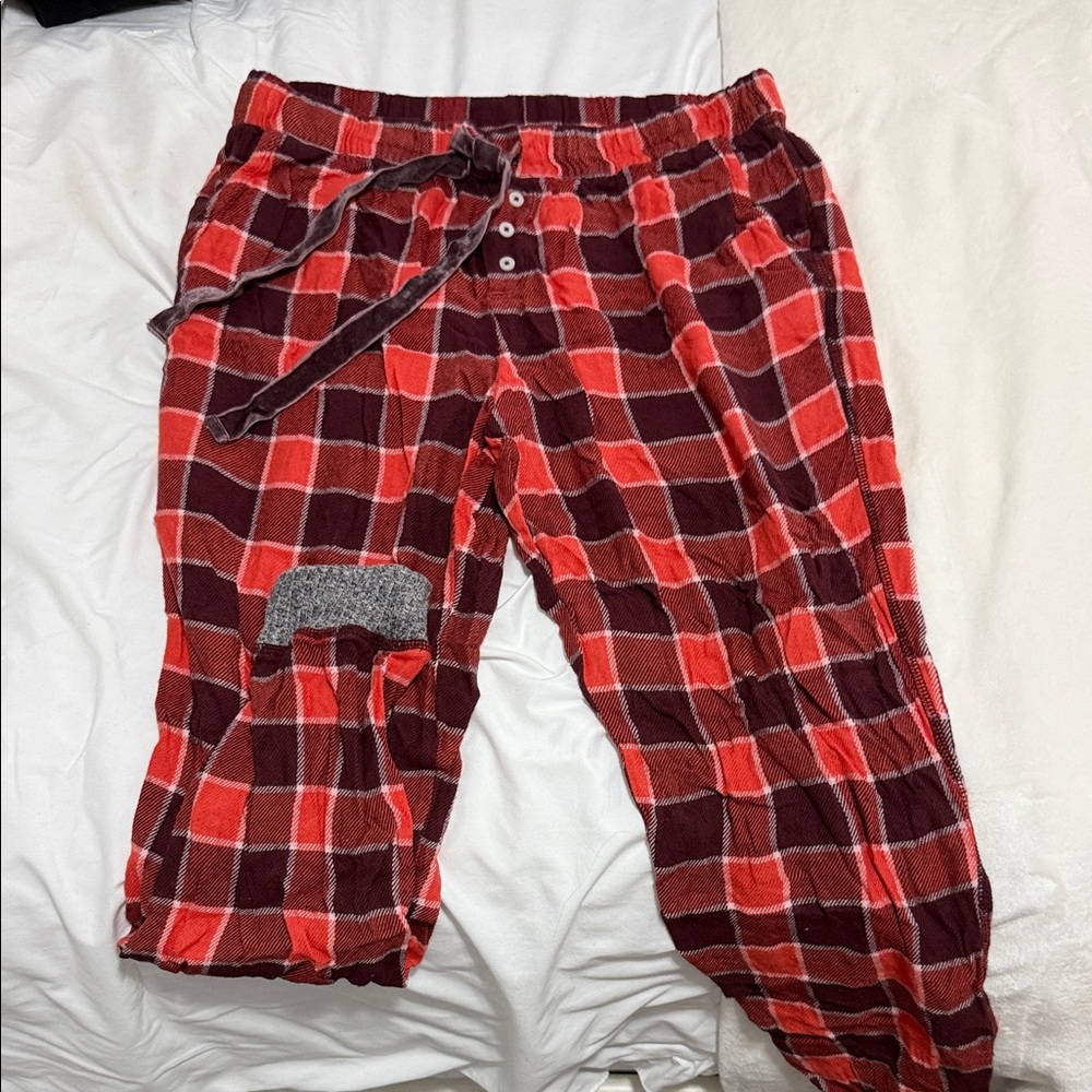 Aerie Burgundy and Orange Plaid Pajama Pants